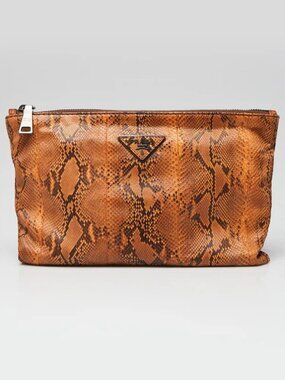 Prada Brandy Pitone Snakeskin Clutch Bag